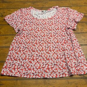 Lucky Brand Women's M Red Floral Short Sleeve T-Shirt Top Los Angeles CA